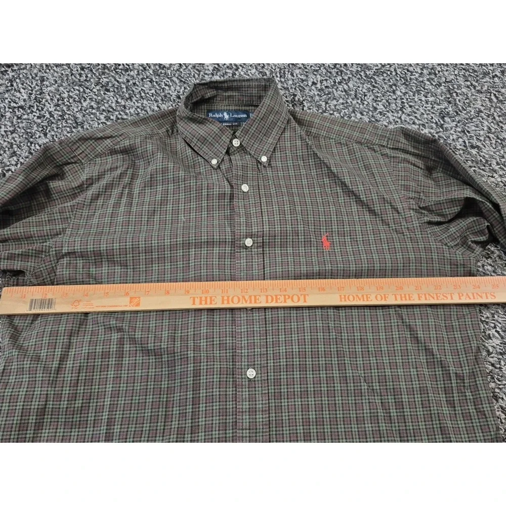Ralph Lauren Polo Men's Medium Classic Fit Green‎ Plaid Long Sleeve Button Down